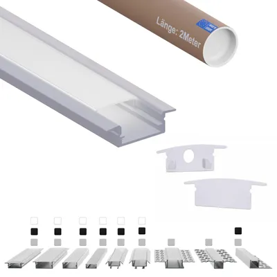Produktbild von LED-Einbauprofil EF 2 m Weiss für LED-Streifen bis 12 mm inkl. milchiger Abdeckung