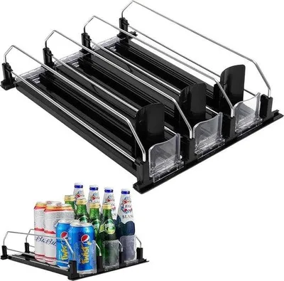 Immagine prodotto di Portabottiglie per birra e bevande, refrigeratore per birra, refrigeratore per bevande, distributore di bevande, portabottiglie, bottiglie per bevande, birra, bibite, lattine, vano portaoggetti - 31 cm, 3 file
