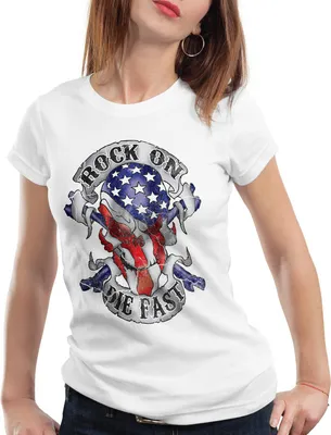 Produktbild von style3 USA Rocker Skull Damen T-Shirt Biker US Flagge Totenkopf, Farbe:Weiß, Größe:2XL