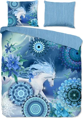 Produktbild von HIP Bettbezug "Mandalas und Einhorn" - Blau - (200x200/220 cm) - Baumwolle 100% Flanell