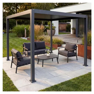 Produktbild von Pergola Terrassenüberdachung Gartenpavillon Lamellen-Pavillon, 10cm Aluminium-Gestell 3x3m - anthrazit