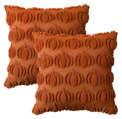 Zdjęcie produktu dla Poszewki na poduszki 45x45 cm, kolor karmelowy, zestaw 2 sztuki, poliester, motyw jesienny: dynia