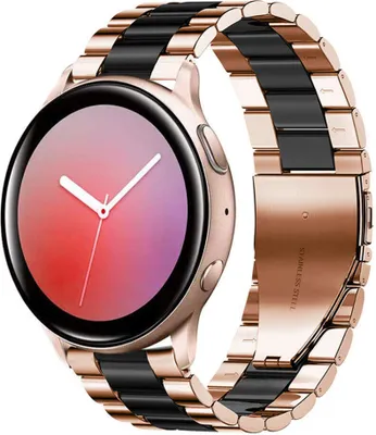 Produktbild von Strap-it Stahlarmband - Kompatibel mit Samsung Galaxy Watch Active / Active 2 Armband Ersatzarmband Edelstahl - Faltschließe - Hochwertiges Material - für Smartwatch 20mm Armband Rosa Gold / Schwarz
