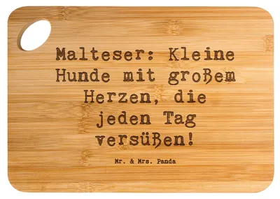 Produktbild von Mr. & Mrs. Panda Frühstücksbrettchen Spruch Malteser Herz - Transparent - Geschenk, süße Hunde, Brett, Hunderassen, Hunderasse, Holzbrett, Schneidebrett, Hackbrett