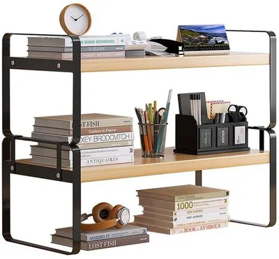 Zdjęcie produktu dla Unyqoos® dwukolorowy organizer na biurko wykonany z MDF, dwupoziomowy z solidną metalową podstawą – oszczędza miejsce w biurze i w domu