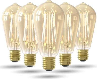 Produktbild von LED Lampe E27, ST64, Gerade Filament, Gold, 2100K Warmweiß Licht, nicht dimmbar, 5er Pack