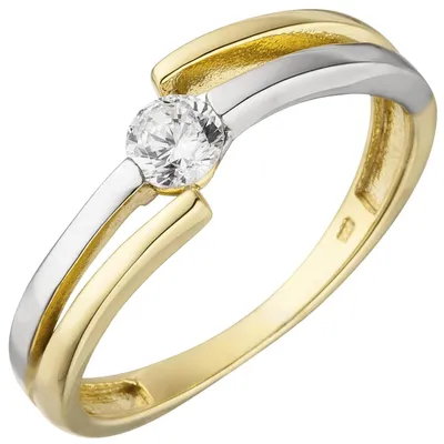 Produktbild von Solitär Ring Damenring 1 Zirkonia weiß 333 Gold Gelbgold teilrhodiniert bicolor Innenumfang 60mm Ø19.1mm