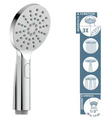 Produktbild von SCHÜTTE Handbrause COMO, Wellness Duschkopf mit 3 Strahlarten, Regendusche mit Antikalk-Noppen
