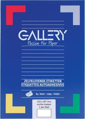 Produktbild von Galerie – weiße Etiketten, 210 x 297 mm (B x H), rechtwinklig, Box mit 100 Etiketten