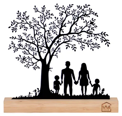 Produktbild von UNUS Deko Aufsteller Familie unter Baum Metallfigur mit Bambus Sockel moderne Tischdeko