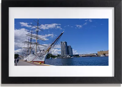 Produktbild von Bild 30x20 MDF-Rahmen Wandkunst Boot Meer Stadt Landschaft