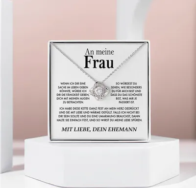 Produktbild von Halskette für Damen u. Frauen - mit 14K Weißgold Anhänger und Zirkonia Kristallen mit liebevoller Inschrift, Geschenk Box - STELLA