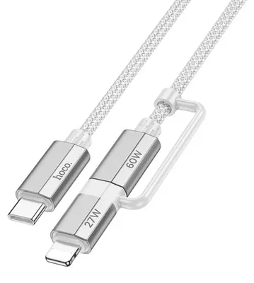 Obrázek produktu pro Nabíjecí kabel HOCO 2 v 1 USB typu C kompatibilní s iPhonem a USB-C 1,2 m šedý