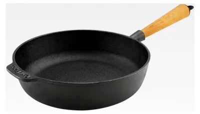Produktbild von Gusseisen Servierpfanne 25 cm mit hellem Holzgriff ohne