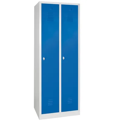 Produktbild von Kleiderspind mit Sockel, 2 Abteile á 300 mm, BxTxH 600 x 500 x 1800 mm, lichtgrau/blau