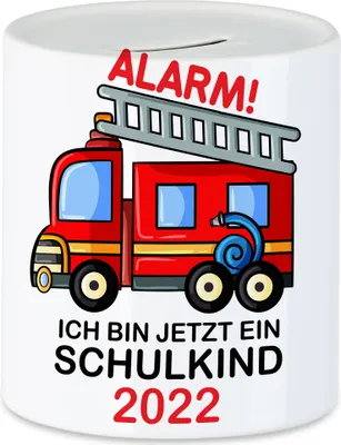 Produktbild von Alarm Ich Bin Jetzt Ein Schulkind 2022 Spardose Rotes Feuerwehr-Auto Einschulungsgeschenk Idee