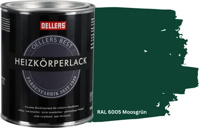 Produktbild von OELLERS Premium Heizkörperlack 1L – RAL 6005 Moosgrün | Heizkörperfarbe & Heizungsfarbe | Hochdeckender Heizungslack | Hitzebeständig & langlebig