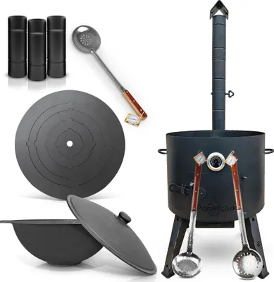Produktbild von Gusseisen Kazan 22 L Deckel Utschak Uchag Feuerofen 49 cm Herdplatte Schaumlöffe