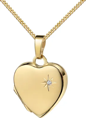 Produktbild von Amulett mit Brillant HerzAnhänger 750 Gold Medaillon für 2 Bilder Herzkette  36 cm