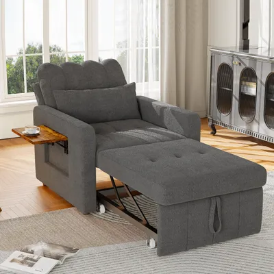 Produktbild von ProximaX Einzelnes Schlafsofa in Schwarz – Chenille-Stoff, verstellbar & ausziehbar – Mit seitlichem Tablett & Aufbewahrungstasche – Komfortabel & praktisch