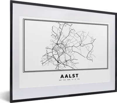 Produktbild von MuchoWow® Gerahmtes Poster Karte - Aalst - Schwarz und weiß - Belgien - Stadtplan - Karte 40x30 cm - Poster mit Schwarzem Bilderrahmen Wandposter Rahmen Foto Bilder - Bilderrahmen - Poster im Rahmen