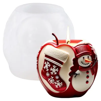 Produktbild von Silikonform Apfel Weihnachtsmann Schneemann Kerzen Seife Harz Gießform 9,3 cm x 9 cm