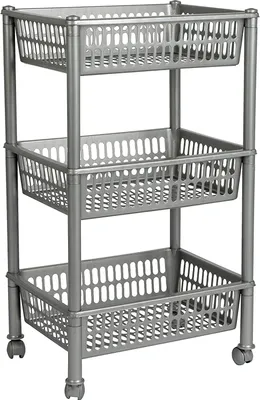 Produktbild von plast team Aufbewahrungs-Trolley, mit 3 Körben, silber
