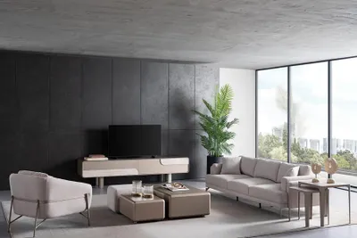 Obrázek produktu pro Wohnzimmer Möbelset mit beige Textilbezug modern und stilvoll