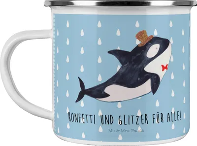 Produktbild von Mr. & Mrs. Panda Teetasse Orca Zylinder - Blau Pastell - Geschenk, emaillebecher, Teebecher, Geburtstag, Glückwunsch, becher emaille, Tasse, Meer, Pott, Fest, Narwal
