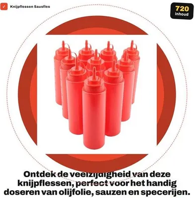 Productafbeelding van Knijpfles 720 ml - Kruidendispenser - Sausfles - Kunststof - 10 stuks - Antimorsdeksel - Sauzenfles