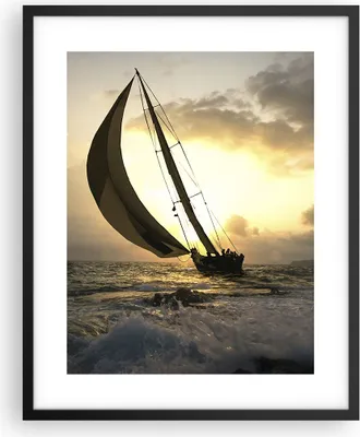 Produktbild von Gerahmtes Poster - Schwarzer Rahmen - Schiff Sonnenuntergang Sonne Landschaft - 40x50 cm - Wand Bild - Wanddeko - Wandbilder - Wandposter - Bilderrahmen - Bilder - Kunstdruck - P2BPA40x50-3158