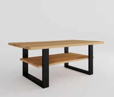 Produktbild von Couchtisch Kernbuche Massiv geölt 115x65cm Metallgestell schwarz Tisch Brest