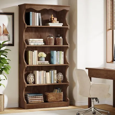 Produktbild von Bücherregal 6-stufig geschwungen Vintage Holz-Optik 178 cm Braun Raumteiler Ausstellungsregal 80x30x178 cm