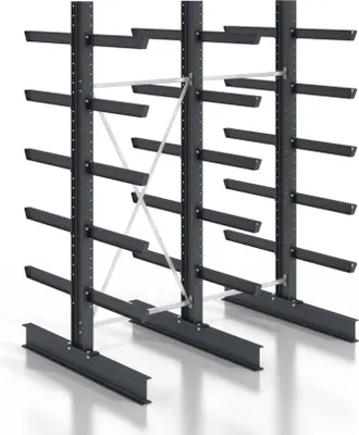 Produktbild von STIER Kragarmregal schraubbar doppelseitig 2 Felder mit 5 Ebenen 2560x3550x800mm