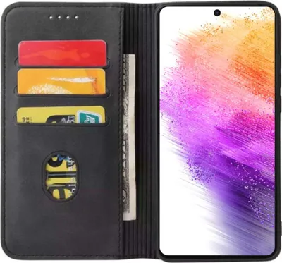 Produktbild von Smartphonica Samsung Galaxy A73 5G kunstleren hoesje met  magnetische sluiting en pashouders book case - Zwart