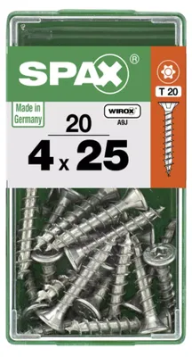 Produktbild von SPAX Universalschraube, 4 x 20 mm, 20 Stück, Vollgewinde, Senkkopf, T-STAR plus T20, 4CUT, WIROX - 4191010400251