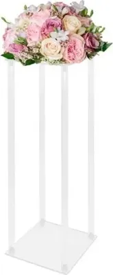Zdjęcie produktu dla Stojak na kwiaty ślubne – akrylowa prostokątna kolumna – zestaw 10 sztuk – wysokość 60 cm – podstawa 20×20 cm – maks. 3 kg/sztuka – łatwy montaż – przezroczysty