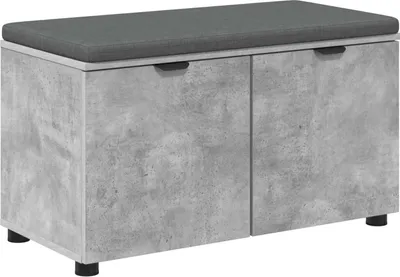 Produktbild von vidaXL Flurbank mit Kissen mit Regal mit Tür Betongrau 80 x 38 x 46 cm