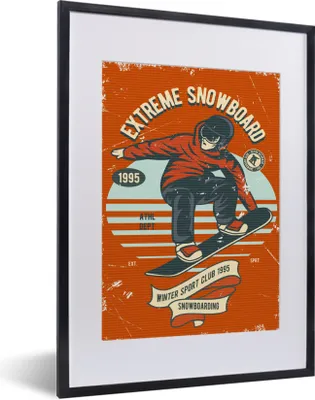 Produktbild von MuchoWow® MuchoWow® Gerahmtes Poster Snowboard - Mann - Retro 30x40 cm - Poster mit zchwarzem Bilderrahmen - Wandposter Schlafzimmer