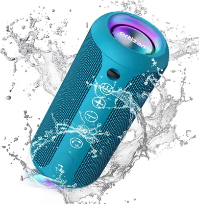 Produktbild von Tragbarer Ortizan Bluetooth Lautsprecher mit LED-Licht, IPX7 Wasserschutz, 360° Surround Sound, Freisprechfunktion, AUX und TF-Slot für kabellosen