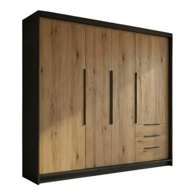 Produktbild von Geräumiger vier-türiger Kleiderschrank KLARI mit Schubladen und Metallgriffen – modernes Design