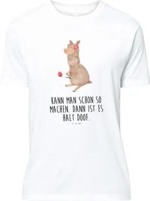 Produktbild von Mr. & Mrs. Panda S T-Shirt Alpaka Blume - Weiß - Geschenk, Lama, Tshirt, Spruch, Print-Shirt, mit, Lamas, Shirt