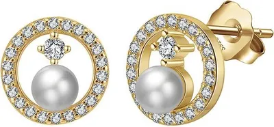 Produktbild von Suzan Gold® 925 Silber Perlen Ohrringe für Damen mit Zirkonia Kreis | Eleganter, wasserfester schmuck LunaPearl aus echtem Silber mit Süßwasserperle |  & hautfreundlich | Geschenk für Frauen