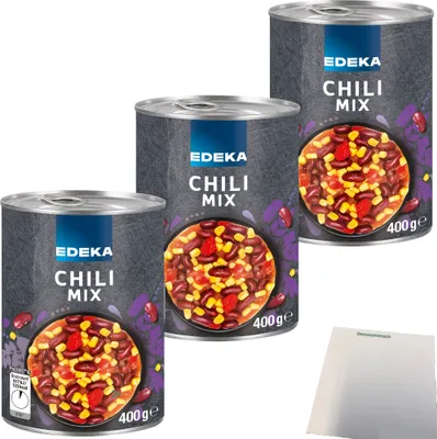 Produktbild von Edeka Chili Mix Gemüsemischung in pikanter Tomatensauce fertig gewürzt 3er Pack (3x400g Dose) + usy Block