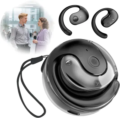Produktbild von Ohrhoerer mit KI-uebersetzung, offene, kabellose BT-Kopfhoerer mit Ohrbuegel, Echtzeituebersetzung fuer 156 Sprachen, HD-Anruf, mit 300-mAh-Ladeetui