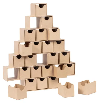 Produktbild von Adventskalender Tannenbaumform 24 Fächer 5x30x35 cm Kartonbraun Décopatch