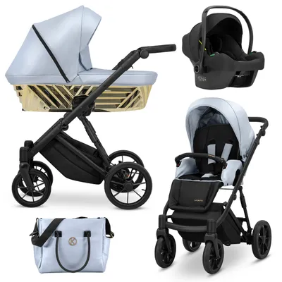 Image de Poussette Kunert Ivento Glam 3 en 1 en , bleu métallisé avec cadre noir