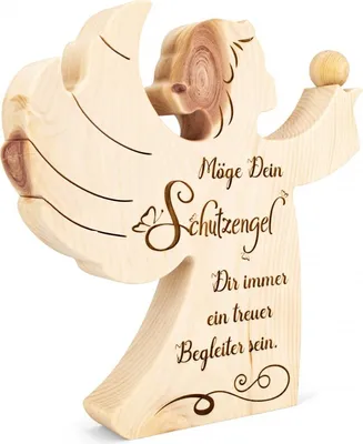 Produktbild von Schutzengel aus Zirbenholz, naturbelassen, 22cm breit, 23cm hoch, 18mm stark