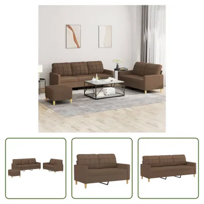 Produktbild von The Living Store 3-tlg. Sofagarnitur mit Kissen Braun Stoff