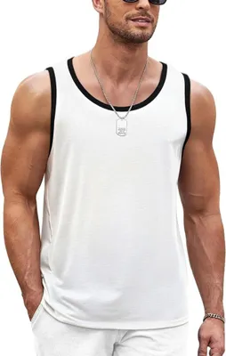 Produktbild von Sportliches Herren-Tanktop aus Polyester und Baumwolle mit Rundhalsausschnitt und weiten Armausschnitten – Fitness-Tanktop – Bodybuilding-Kleidung